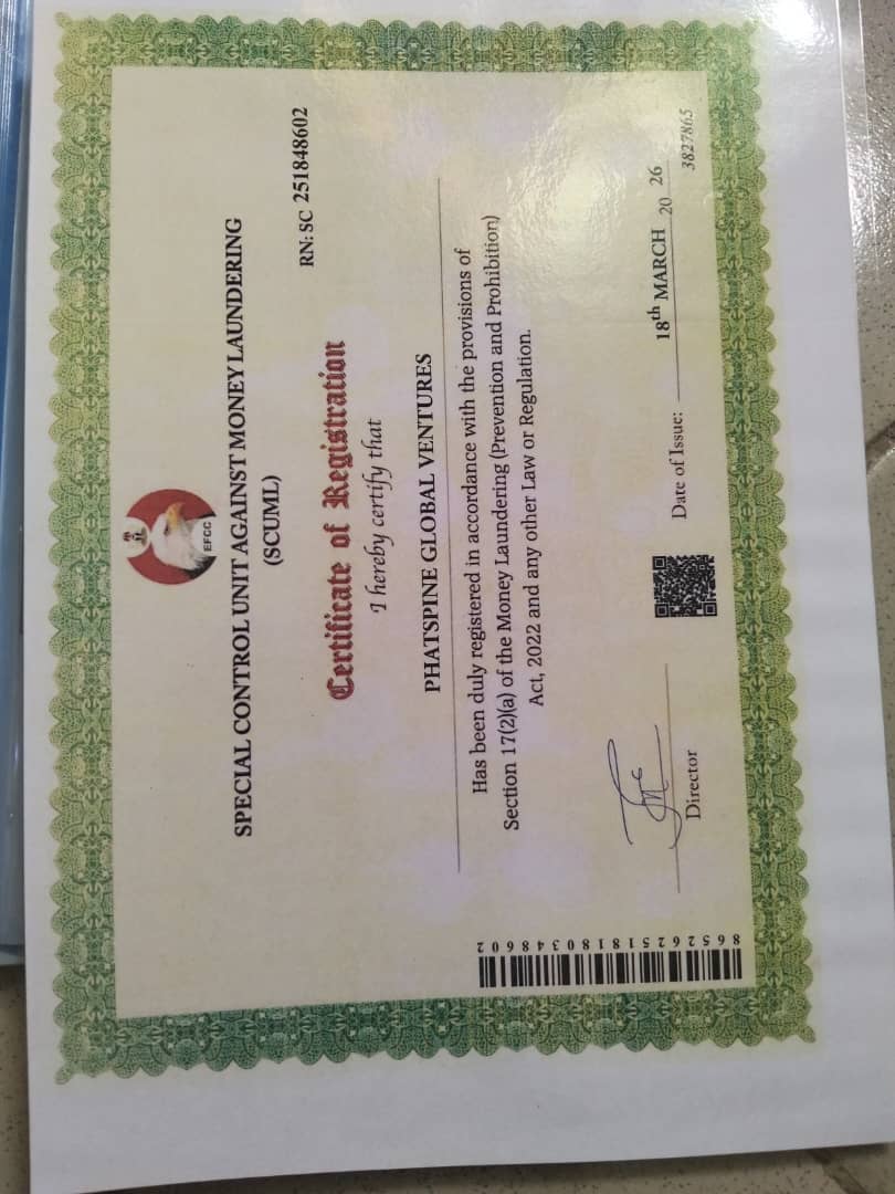 SCUML Certificate of Registration